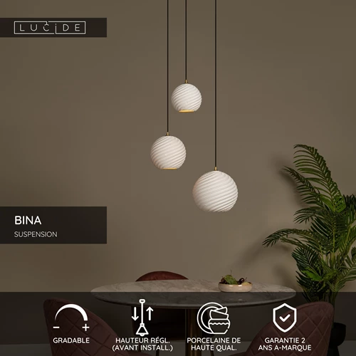 Lucide BINA - Suspension - Ø 40 cm - 3xE27 - Blanc - USP